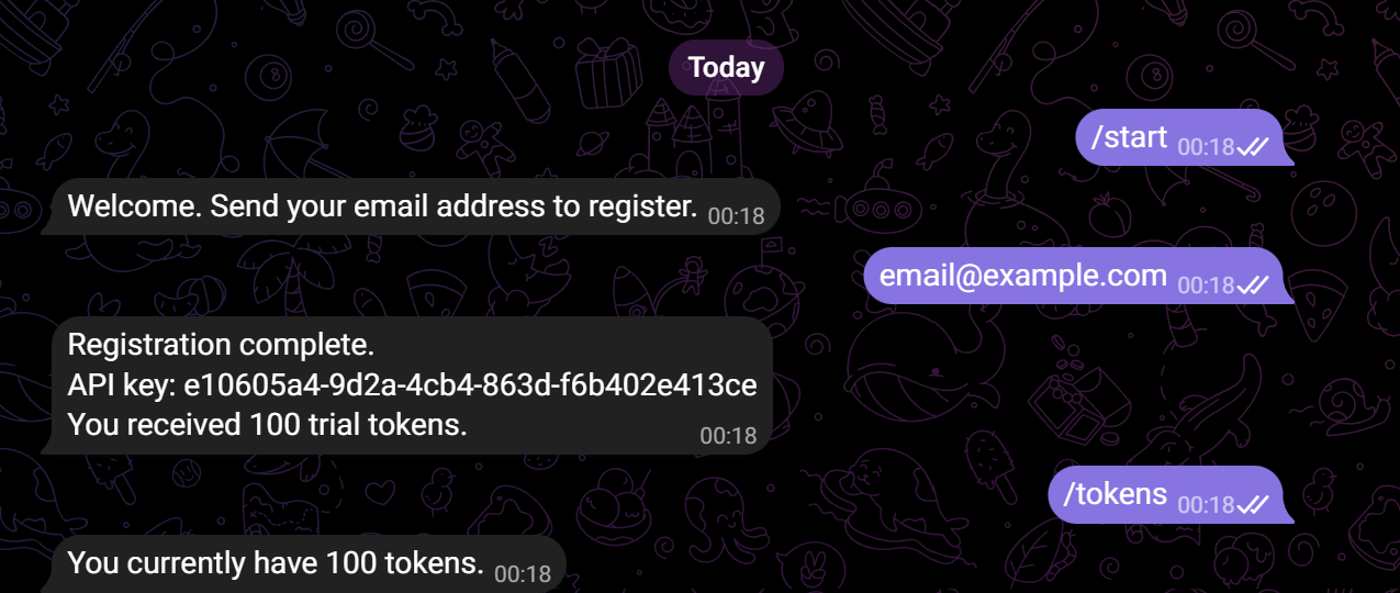 Telegram bot registration flow